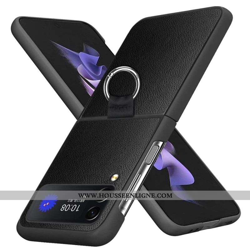 Coque Samsung Galaxy Z Flip 4 Cuir Litchi avec Anneau