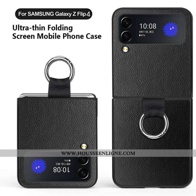 Coque Samsung Galaxy Z Flip 4 Cuir Litchi avec Anneau