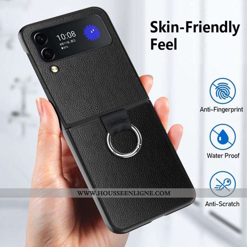 Coque Samsung Galaxy Z Flip 4 Cuir Litchi avec Anneau