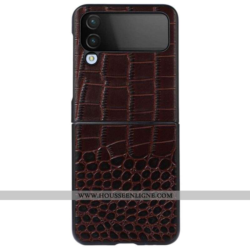 Coque Samsung Galaxy Z Flip 4 Cuir Véritable Effet Crocodile