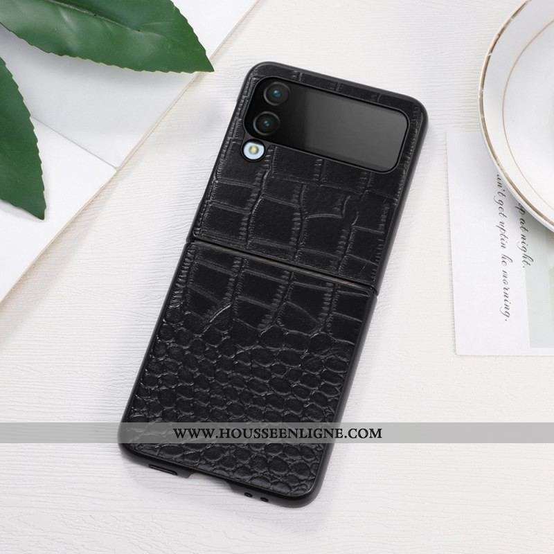 Coque Samsung Galaxy Z Flip 4 Cuir Véritable Effet Crocodile