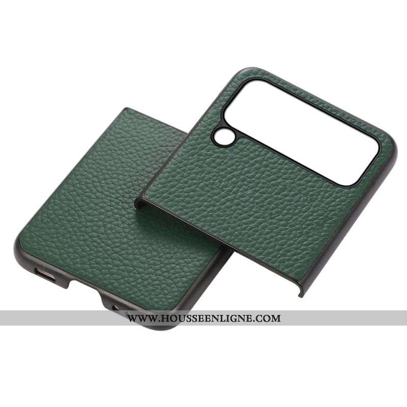Coque Samsung Galaxy Z Flip 4 Cuir Véritable Litchi