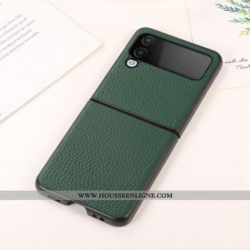 Coque Samsung Galaxy Z Flip 4 Cuir Véritable Litchi