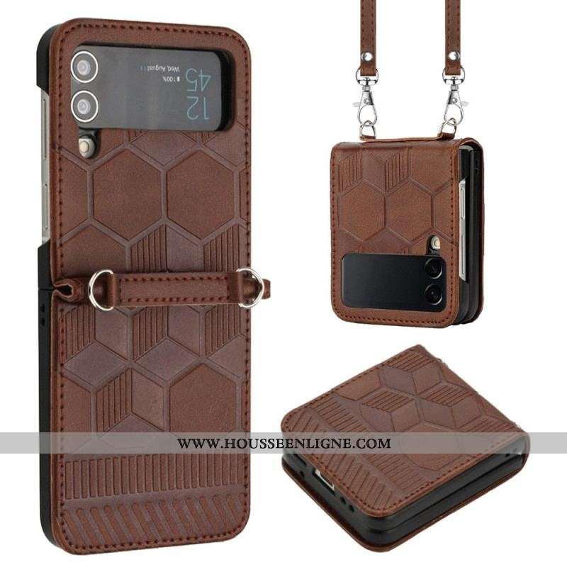 Coque Samsung Galaxy Z Flip 4 Design Ballon de Foot avec Lanière