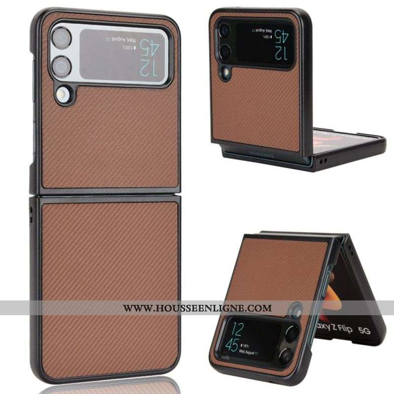 Coque Samsung Galaxy Z Flip 4 Effet Cuir Texture Fibre Carbone