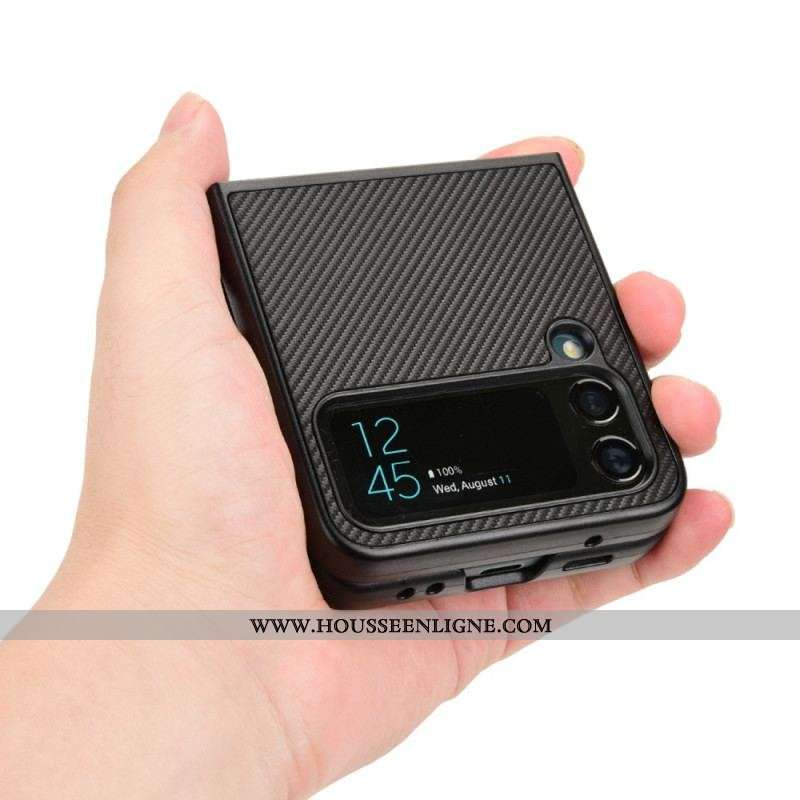 Coque Samsung Galaxy Z Flip 4 Effet Cuir Texture Fibre Carbone