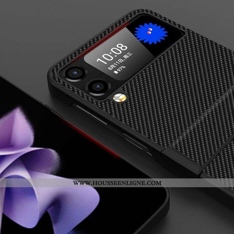 Coque Samsung Galaxy Z Flip 4 Fibre Carbone Rebord Charnière Latérale