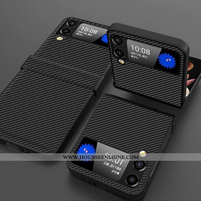Coque Samsung Galaxy Z Flip 4 Fibre Carbone Rebord Charnière Latérale