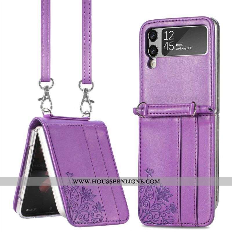 Coque Samsung Galaxy Z Flip 4 Fleurs à Bandoulière