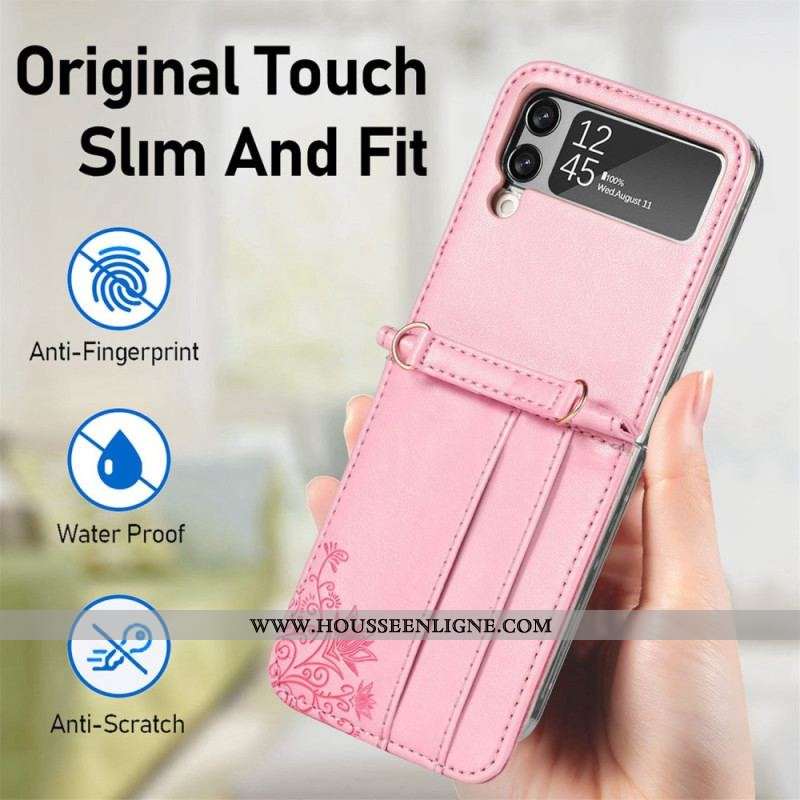 Coque Samsung Galaxy Z Flip 4 Fleurs à Bandoulière