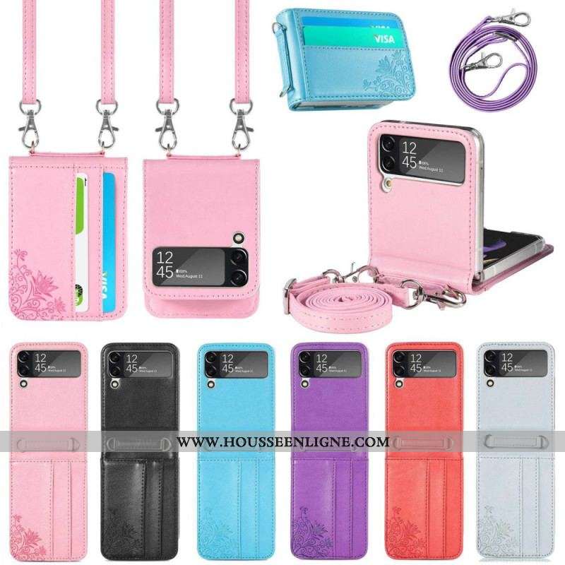 Coque Samsung Galaxy Z Flip 4 Fleurs à Bandoulière