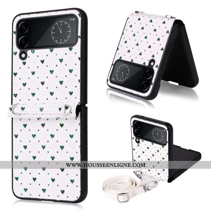 Coque Samsung Galaxy Z Flip 4 Multiples Coeurs et Bandoulière