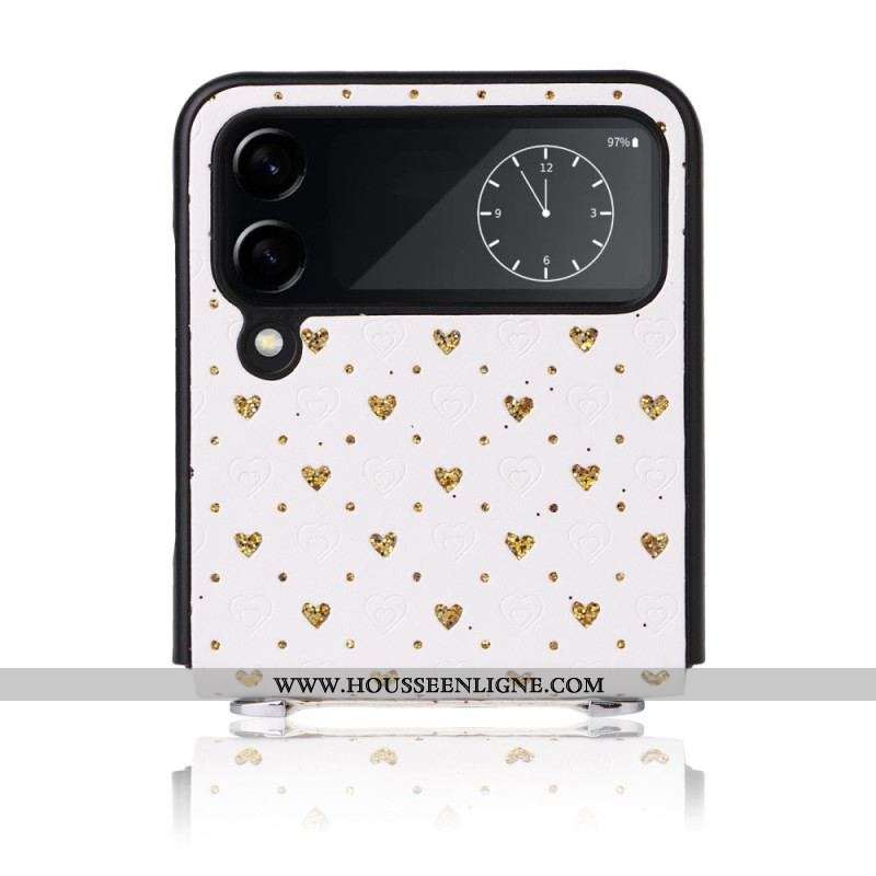 Coque Samsung Galaxy Z Flip 4 Multiples Coeurs et Bandoulière
