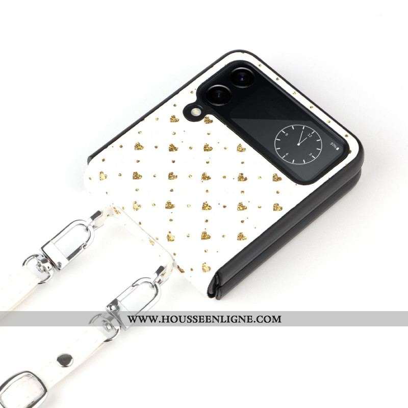 Coque Samsung Galaxy Z Flip 4 Multiples Coeurs et Bandoulière