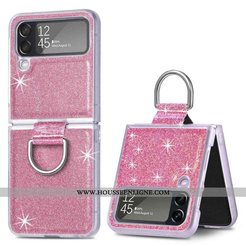Coque Samsung Galaxy Z Flip 4 Paillettes et Anneau