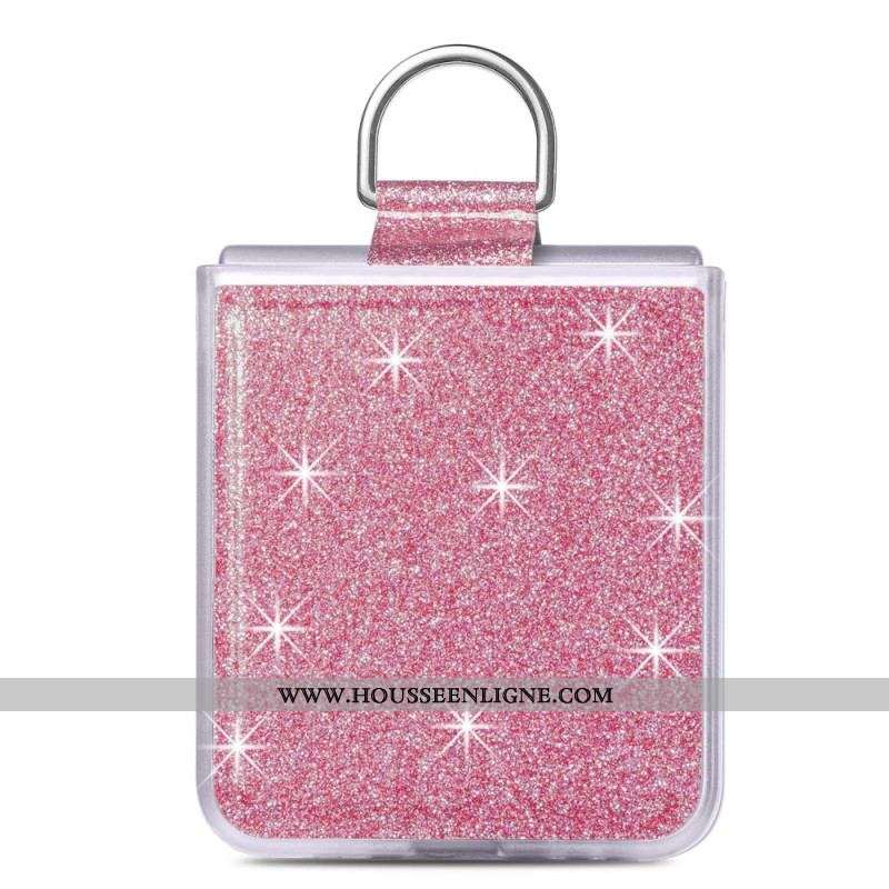 Coque Samsung Galaxy Z Flip 4 Paillettes et Anneau