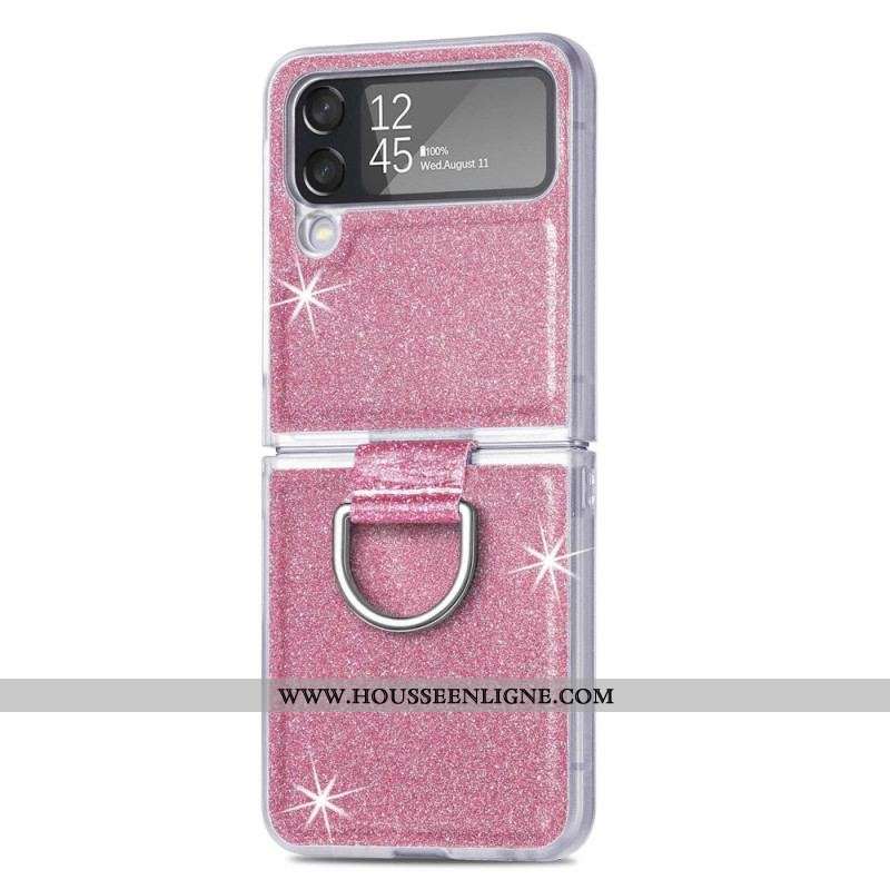 Coque Samsung Galaxy Z Flip 4 Paillettes et Anneau