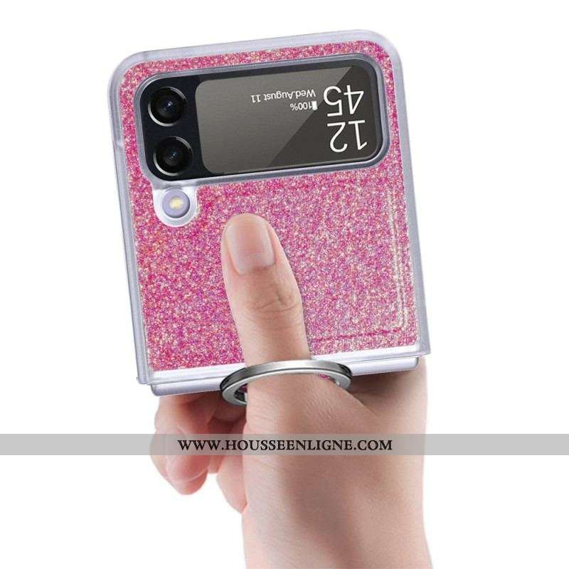 Coque Samsung Galaxy Z Flip 4 Paillettes et Anneau
