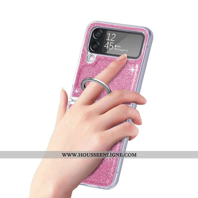 Coque Samsung Galaxy Z Flip 4 Paillettes et Anneau