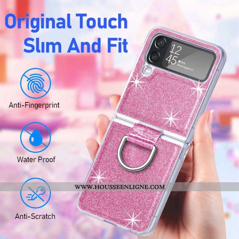 Coque Samsung Galaxy Z Flip 4 Paillettes et Anneau