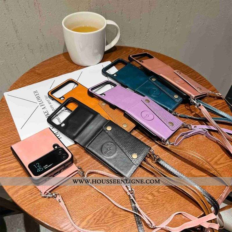 Coque Samsung Galaxy Z Flip 4 Porte-Cartes avec Bandoulière