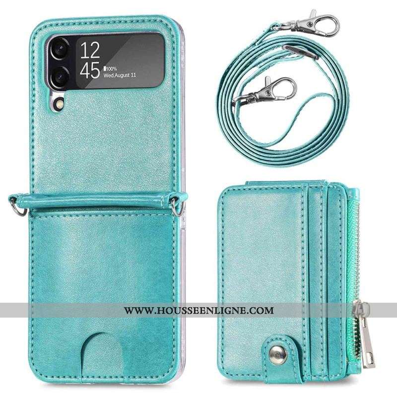 Coque Samsung Galaxy Z Flip 4 Portefeuille avec Bandoulière