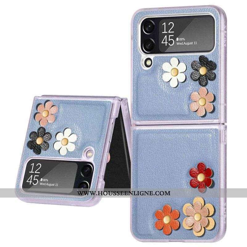 Coque Samsung Galaxy Z Flip 4 Simili Cuir Fleurs