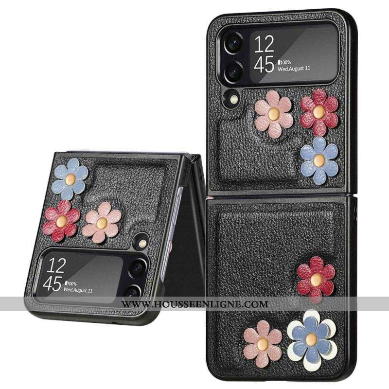 Coque Samsung Galaxy Z Flip 4 Simili Cuir Fleurs