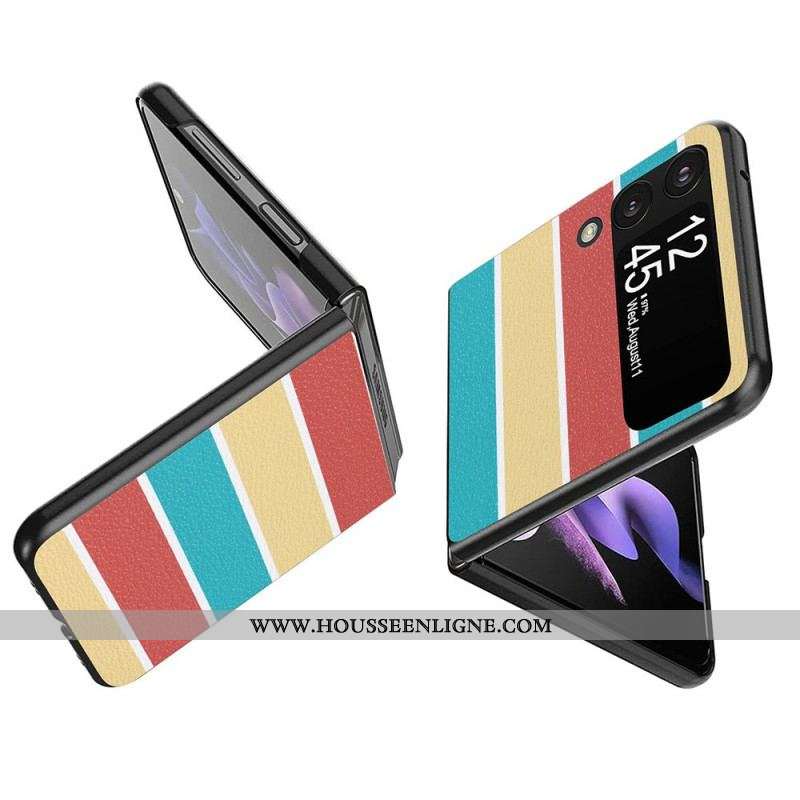 Coque Samsung Galaxy Z Flip 4 Simili Cuir Lignes