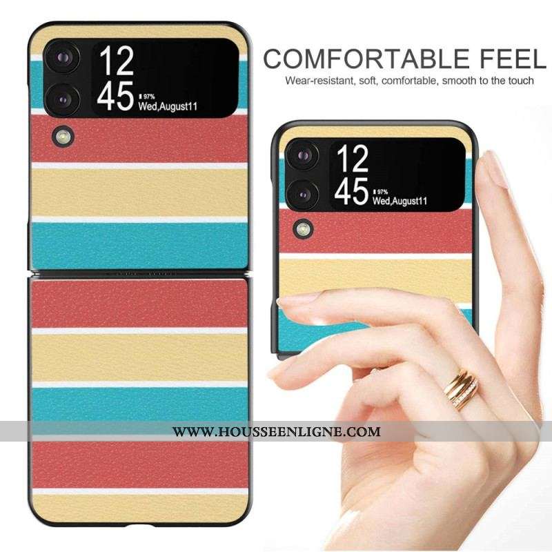 Coque Samsung Galaxy Z Flip 4 Simili Cuir Lignes