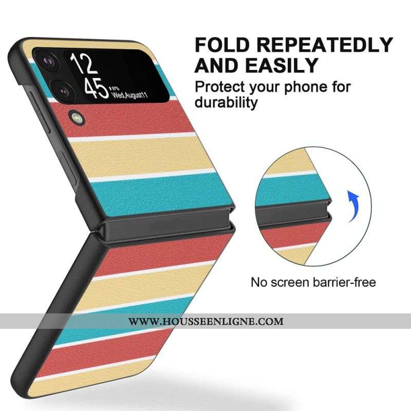 Coque Samsung Galaxy Z Flip 4 Simili Cuir Lignes