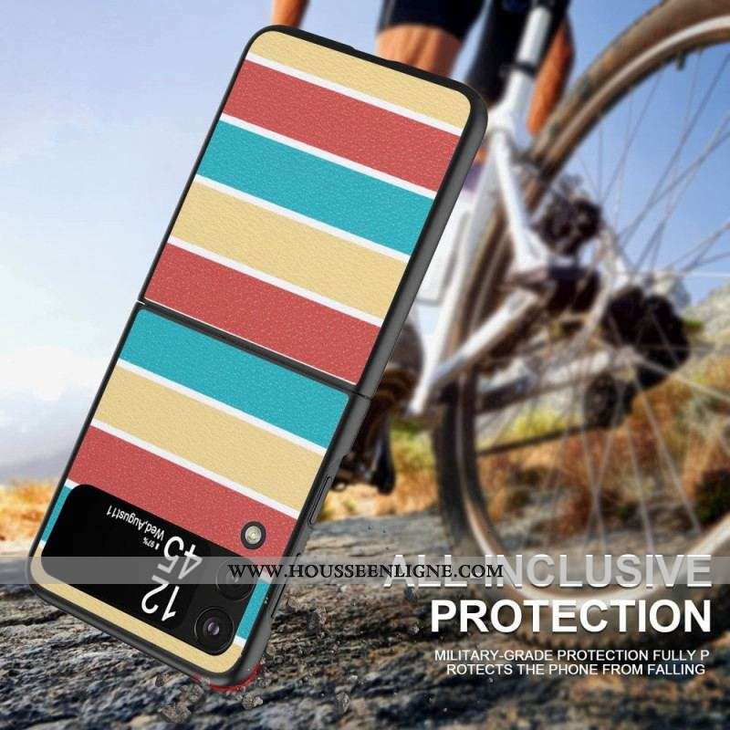 Coque Samsung Galaxy Z Flip 4 Simili Cuir Lignes