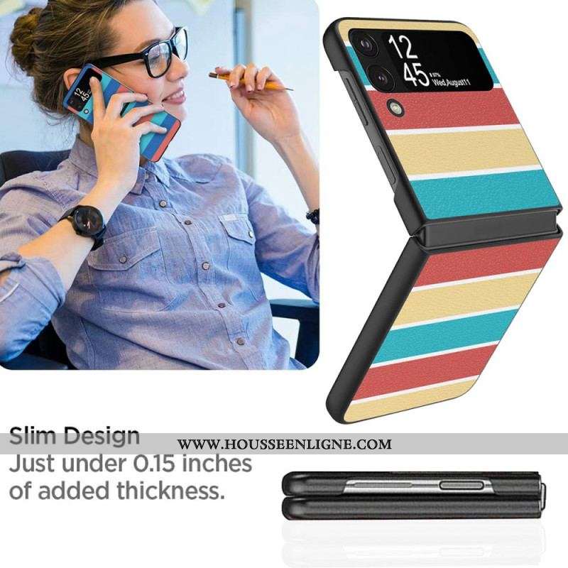 Coque Samsung Galaxy Z Flip 4 Simili Cuir Lignes