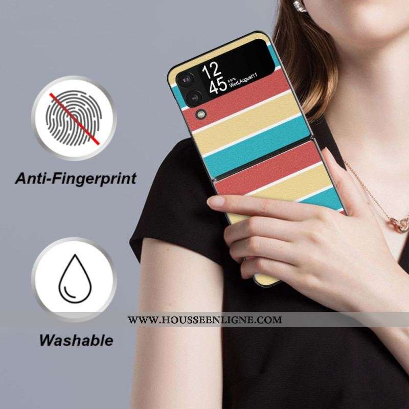 Coque Samsung Galaxy Z Flip 4 Simili Cuir Lignes