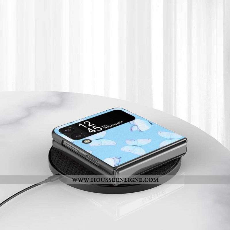 Coque Samsung Galaxy Z Flip 4 Simili Cuir Papillons