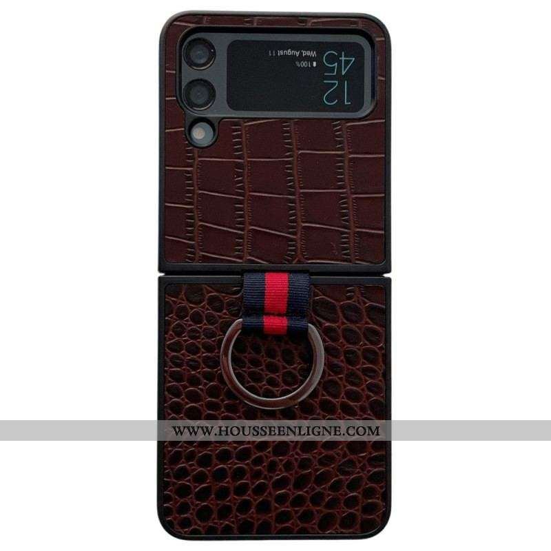 Coque Samsung Galaxy Z Flip 4 Style Crocodile et Anneau