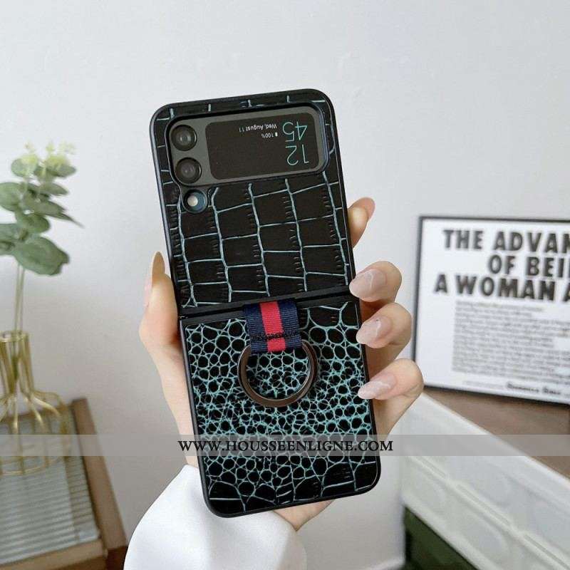 Coque Samsung Galaxy Z Flip 4 Style Crocodile et Anneau