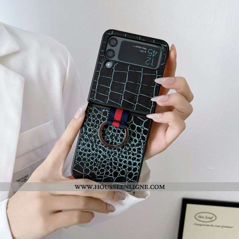 Coque Samsung Galaxy Z Flip 4 Style Crocodile et Anneau