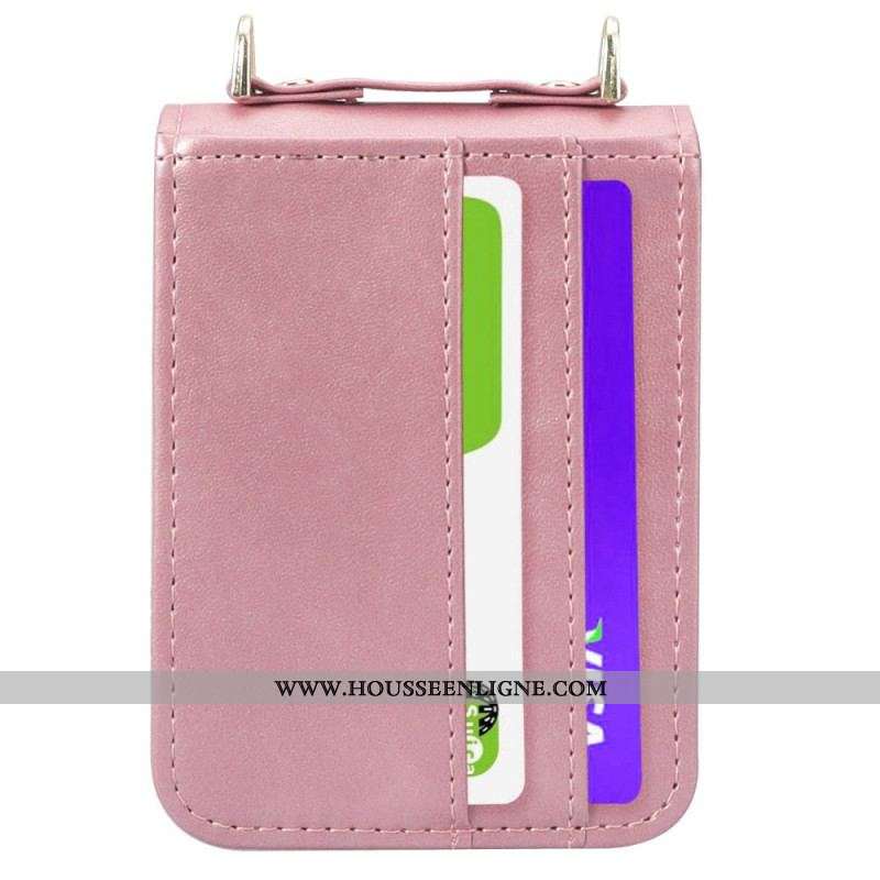 Coque Samsung Galaxy Z Flip 4 Style Cuir Porte-Cartes et Lanière