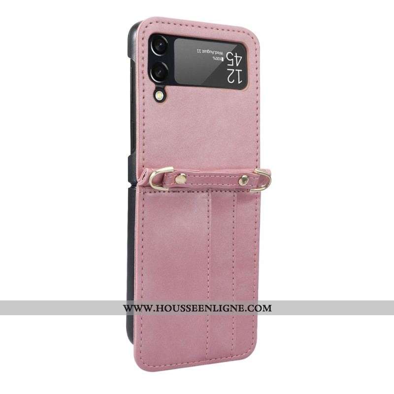 Coque Samsung Galaxy Z Flip 4 Style Cuir Porte-Cartes et Lanière