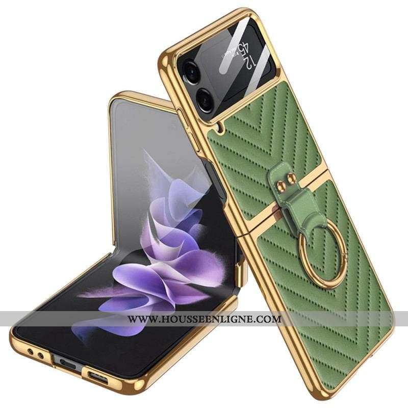 Coque Samsung Galaxy Z Flip 4 Style Cuir avec Anneau GKK