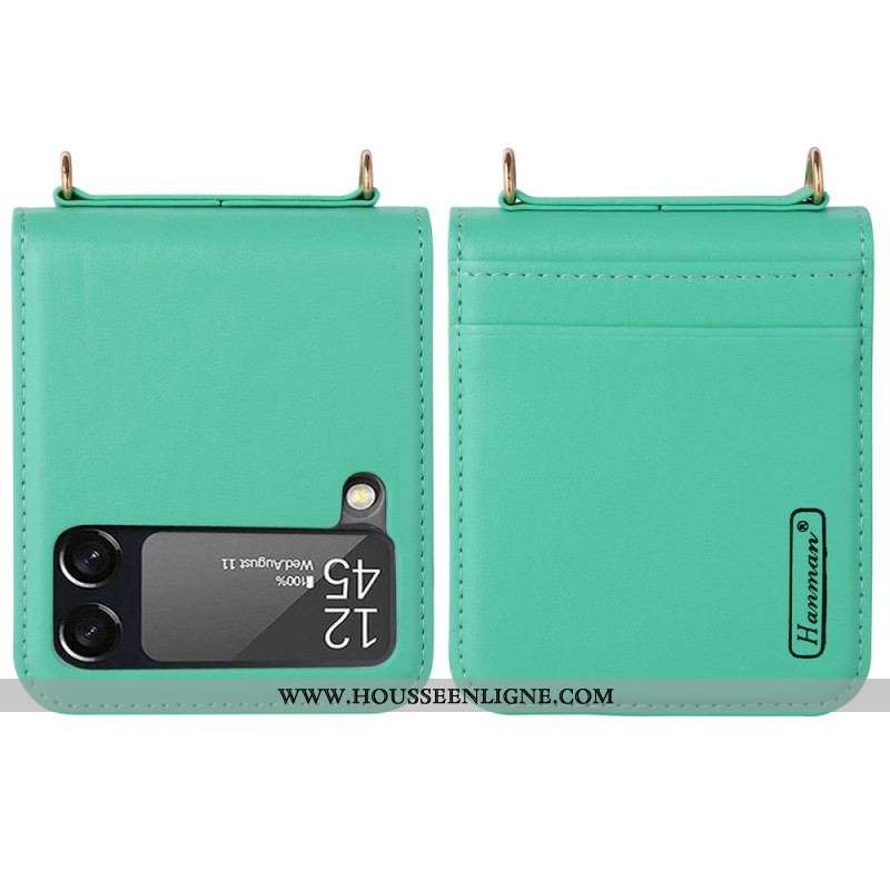 Coque Samsung Galaxy Z Flip 4 Style Cuir avec Lanière
