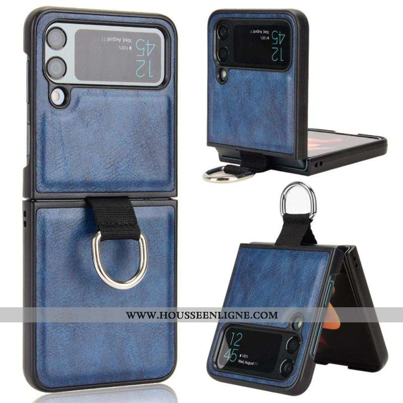Coque Samsung Galaxy Z Flip 4 Style cuir avec Anneau