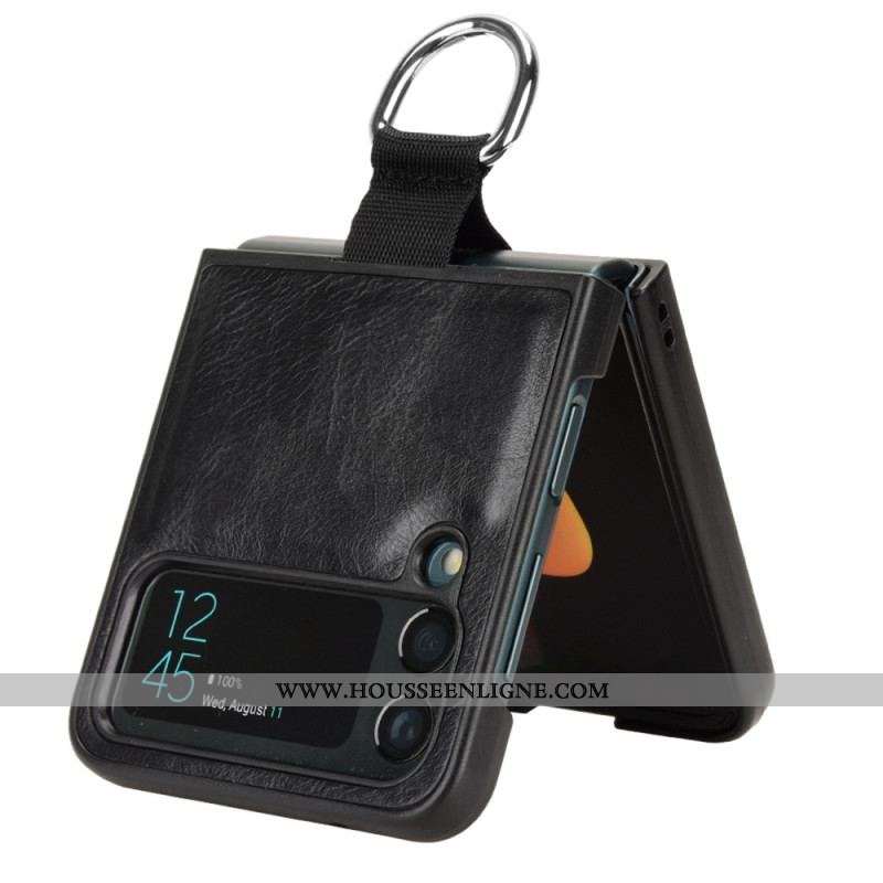 Coque Samsung Galaxy Z Flip 4 Style cuir avec Anneau