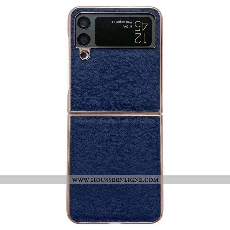 Coque Samsung Galaxy Z Flip 4 Vrai Cuir Rebords Dorés