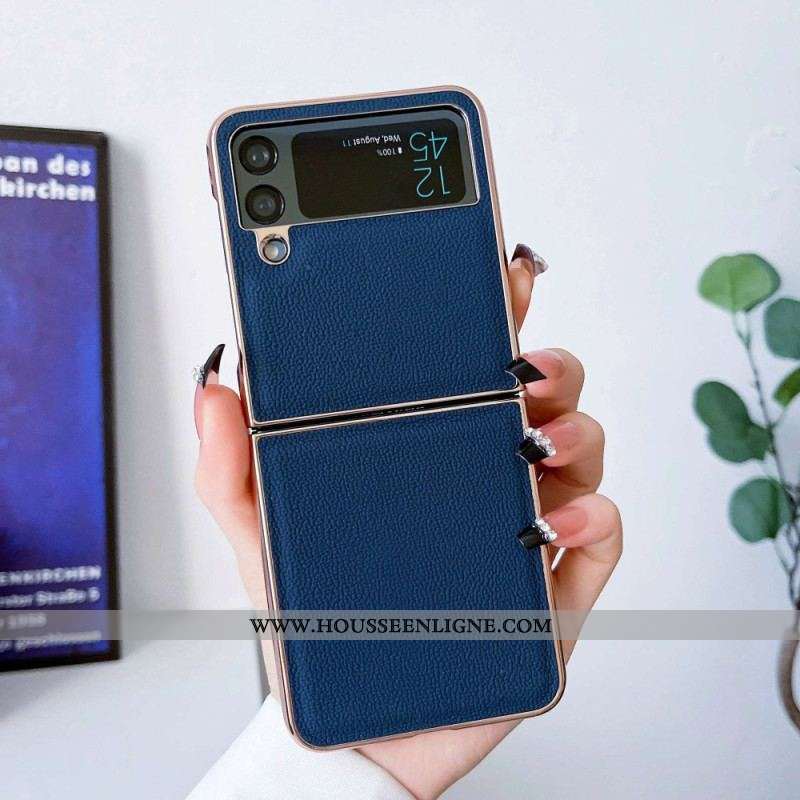 Coque Samsung Galaxy Z Flip 4 Vrai Cuir Rebords Dorés