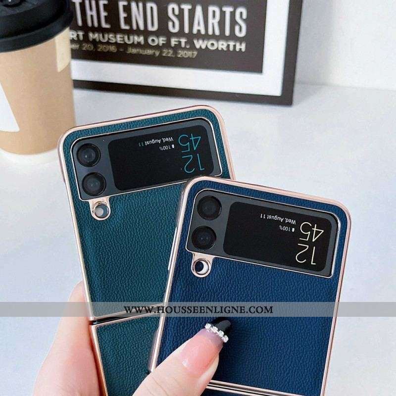 Coque Samsung Galaxy Z Flip 4 Vrai Cuir Rebords Dorés