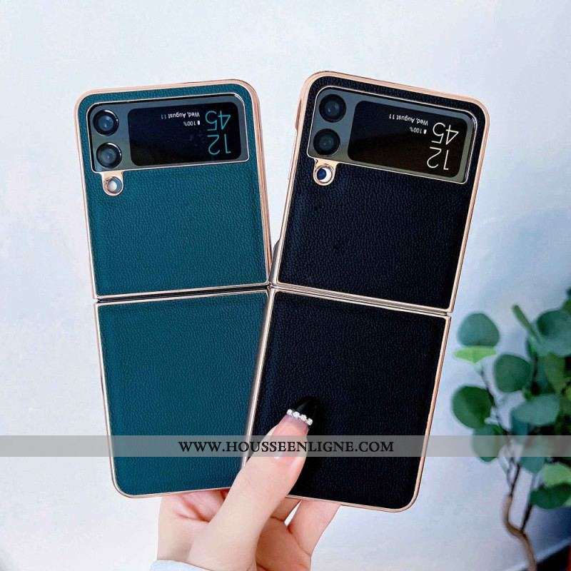 Coque Samsung Galaxy Z Flip 4 Vrai Cuir Rebords Dorés