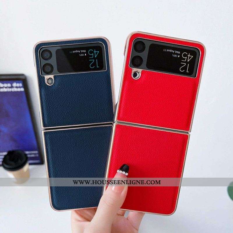 Coque Samsung Galaxy Z Flip 4 Vrai Cuir Rebords Dorés
