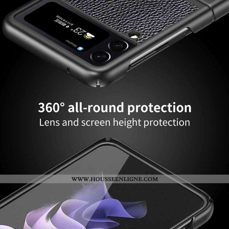 Coque Samsung Galaxy Z Flip 4 Véritable Cuir Litchi Color